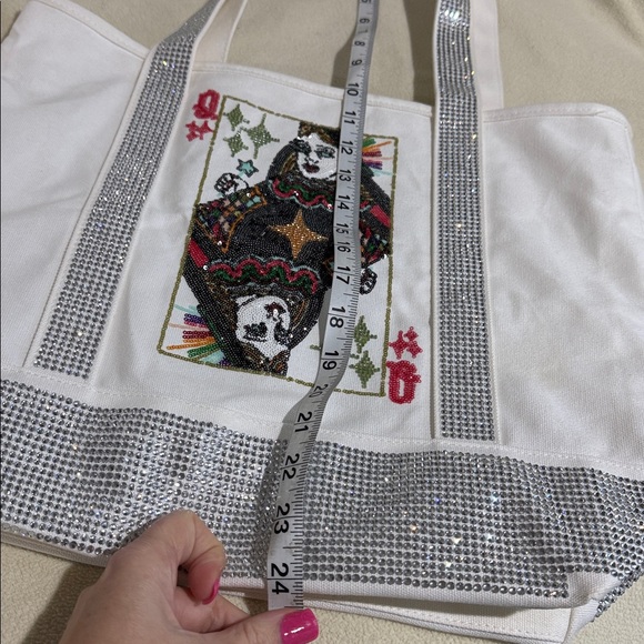 Queen of sparkles rhinestone tote bag White and Silver crystal card queen sequin - Picture 7 of 9